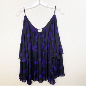 Parker Silk Purple Splatter Cold Shoulder Top S